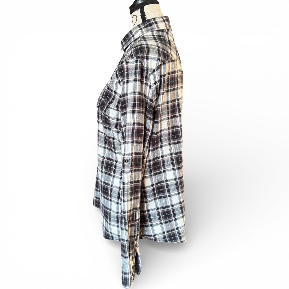 JACHS GIRLFRIEND Plaid flannel button-down shirt black white size M - Picture 2 of 13